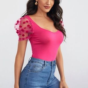 Pink tank top with chiffon short sleeves